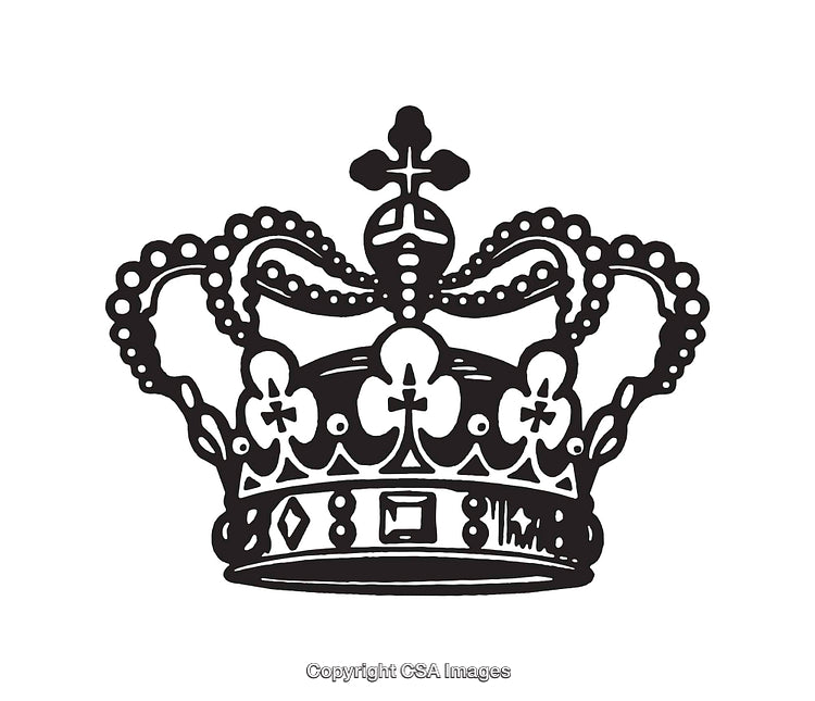 Intricate Black and White Line Art Illustration of a Regal Crown