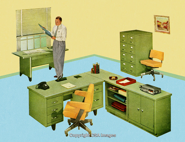 Vintage Office Setting Featuring Furniture and Mid-Century Interior Style