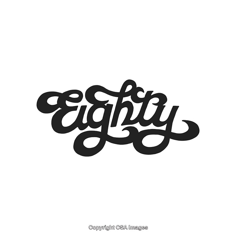 Elegant Script Typography Showcasing the Word 'Eighty' in Black