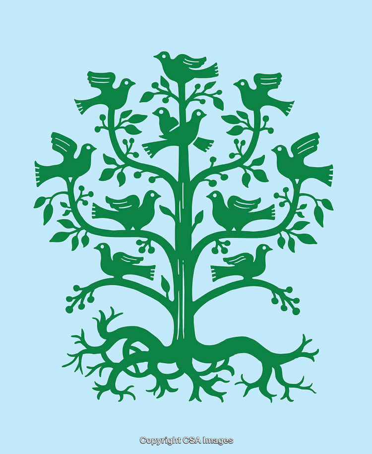 Illustration of a Tree with Birds Symbolizing Nature and Harmony