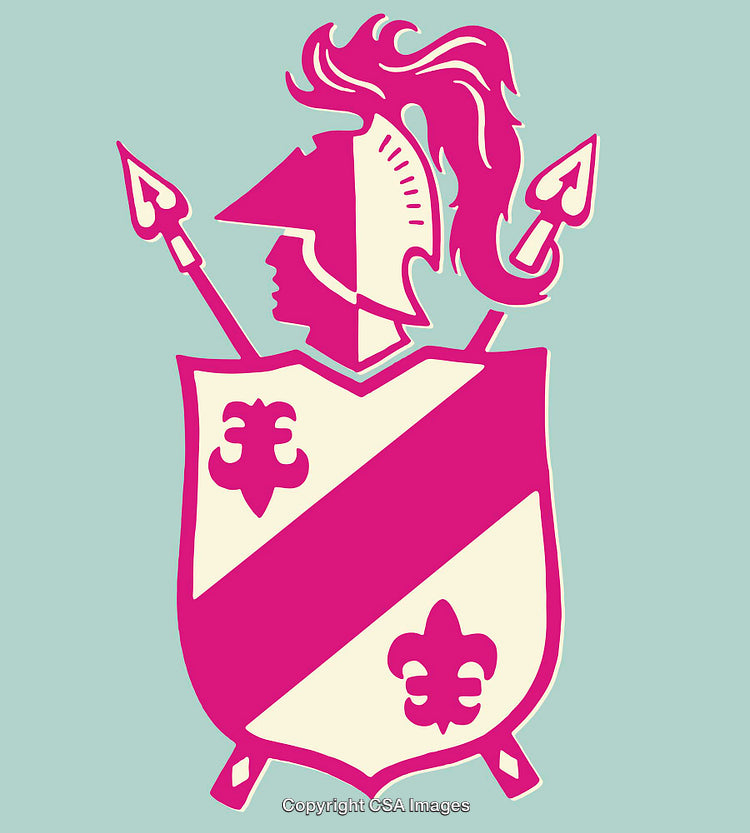 Heraldic Crest with Knight Helmet and Shield Design