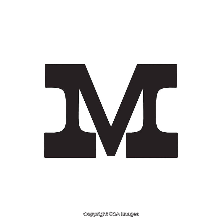 Black Capital Letter M on Plain White Background
