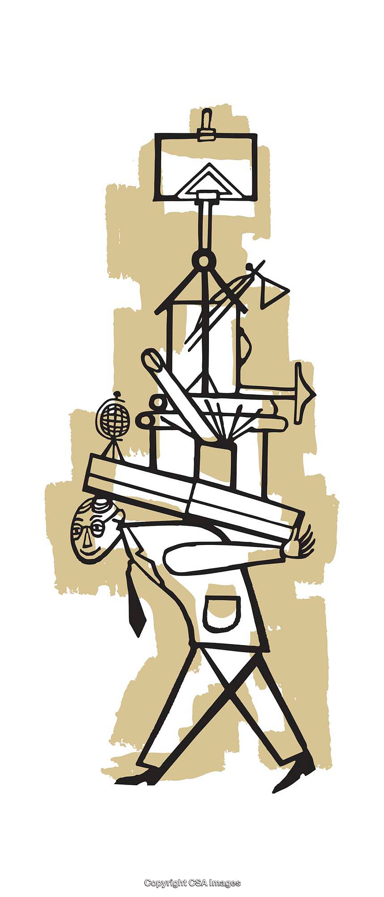 Abstract Illustration Depicting a Worker Carrying Various Items