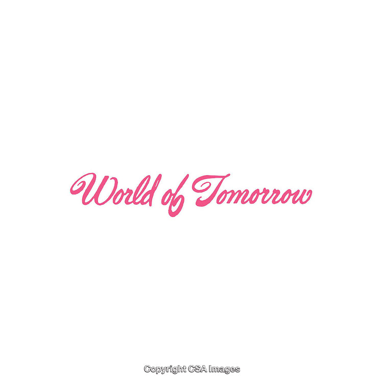Elegant Pink Text Displaying 'World of Tomorrow' on a Clean White Background