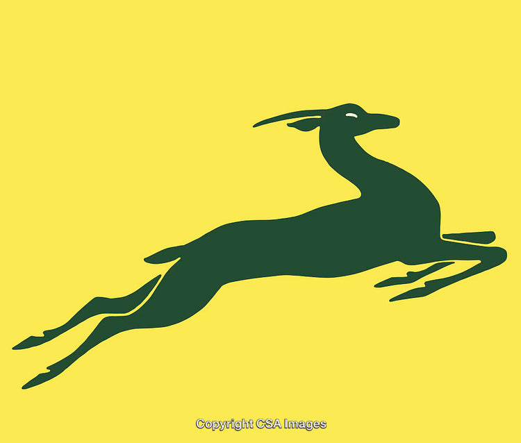 Green Silhouette of a Leaping Antelope on a Bright Yellow Background