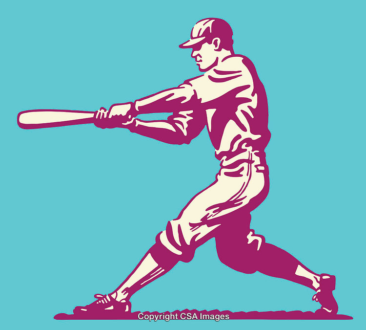 Vintage Style Illustration of Baseball Player Swinging a Bat