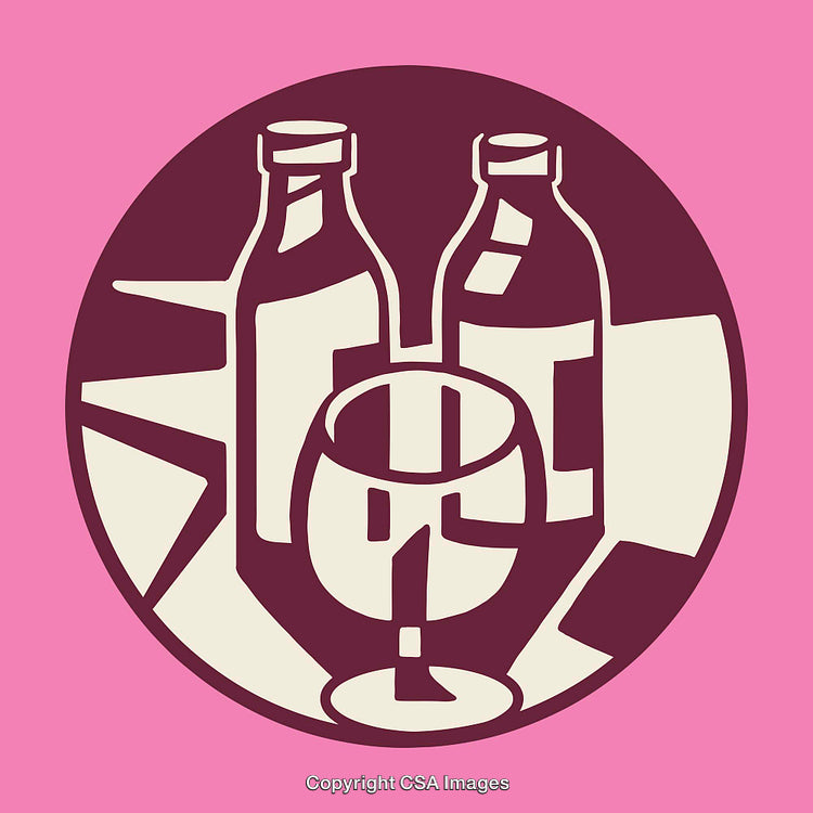 Stylized Bottles and Wine Glass on a Pink Background