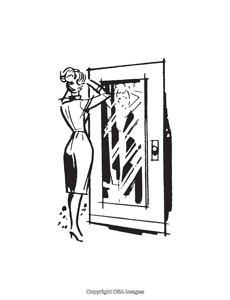 Retro Illustration Depicting a Woman Looking Into a Mirror