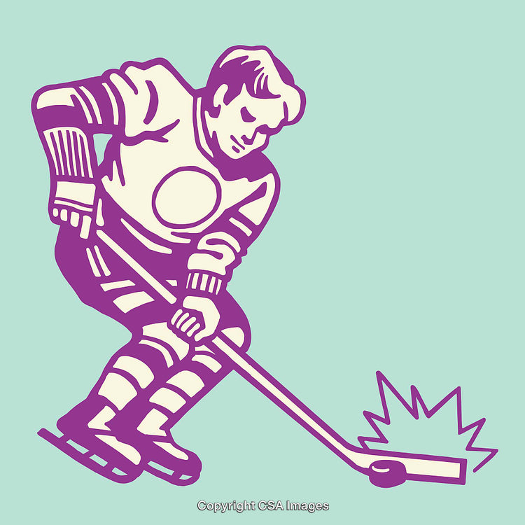 Illustrated Hockey Player in Dynamic Action with a Hockey Stick