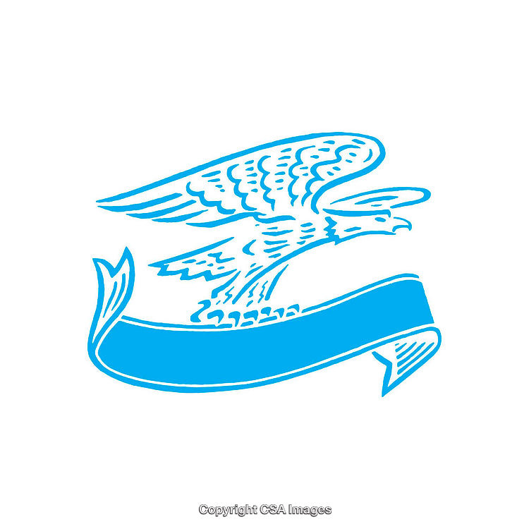 Blue Illustration of an Eagle With Banner on White Background