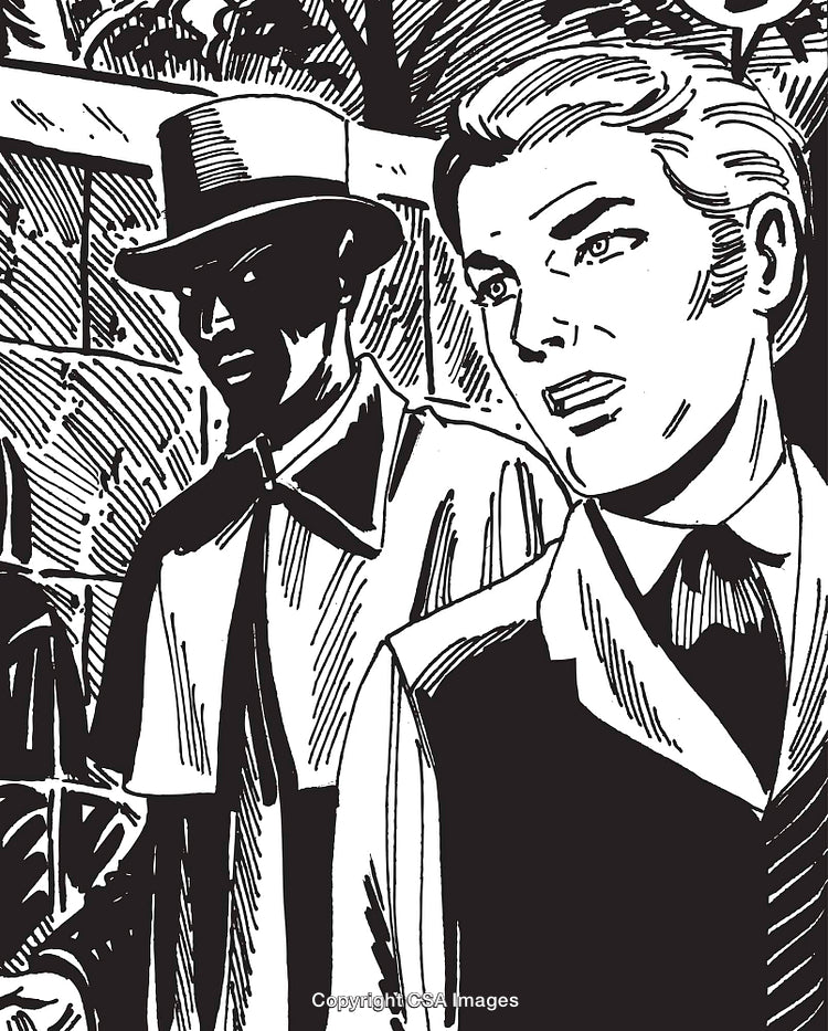Vintage Comic Book Illustration Featuring Two Characters in Formal Attire