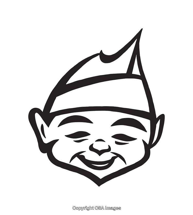 Smiling Elf Line Art Illustration in Black and White