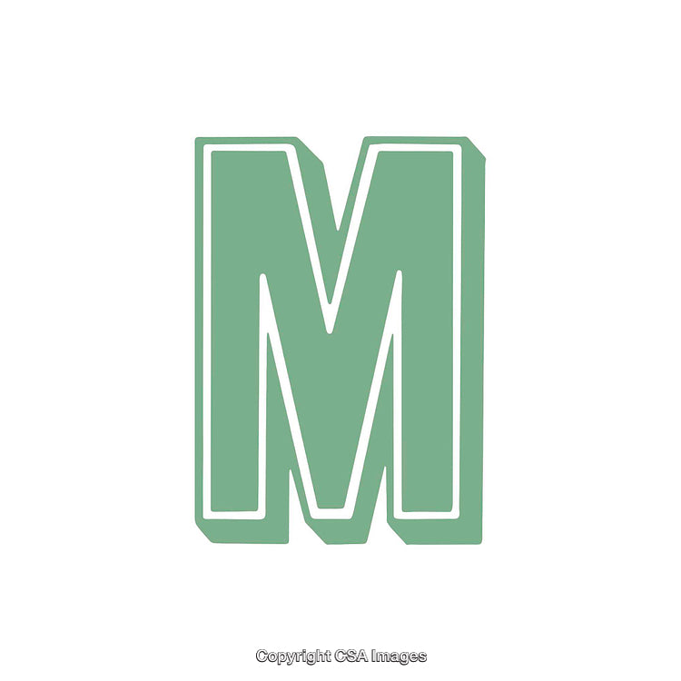 Stylized Green Letter M on White Background with Bold Design