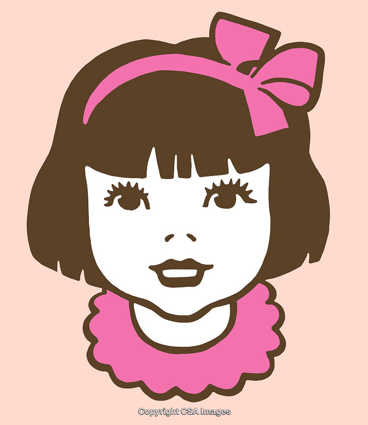 Cute Girl Illustration with Pink Bow and Vintage Style
