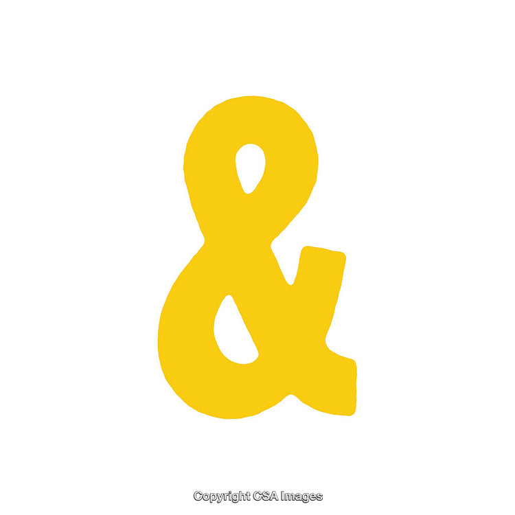 Bright Yellow Ampersand Symbol on White Background in Vibrant Minimalist Design