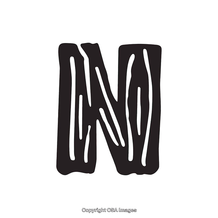 Illustrated Wooden Letter N with Stylized Timber Texture Design