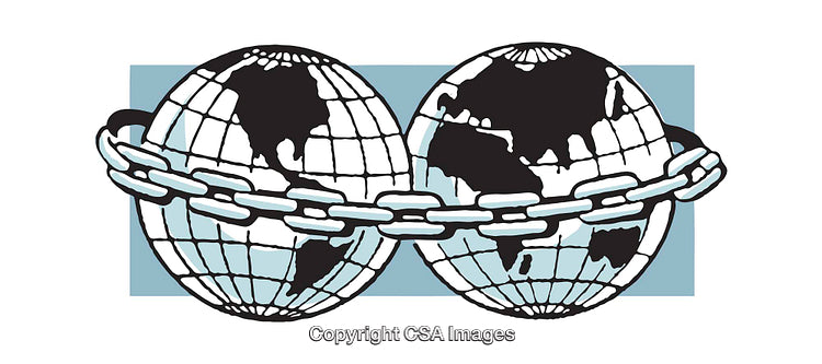 Illustration of Earth Globes Enclosed by Chains Conveying Constrained Connectivity