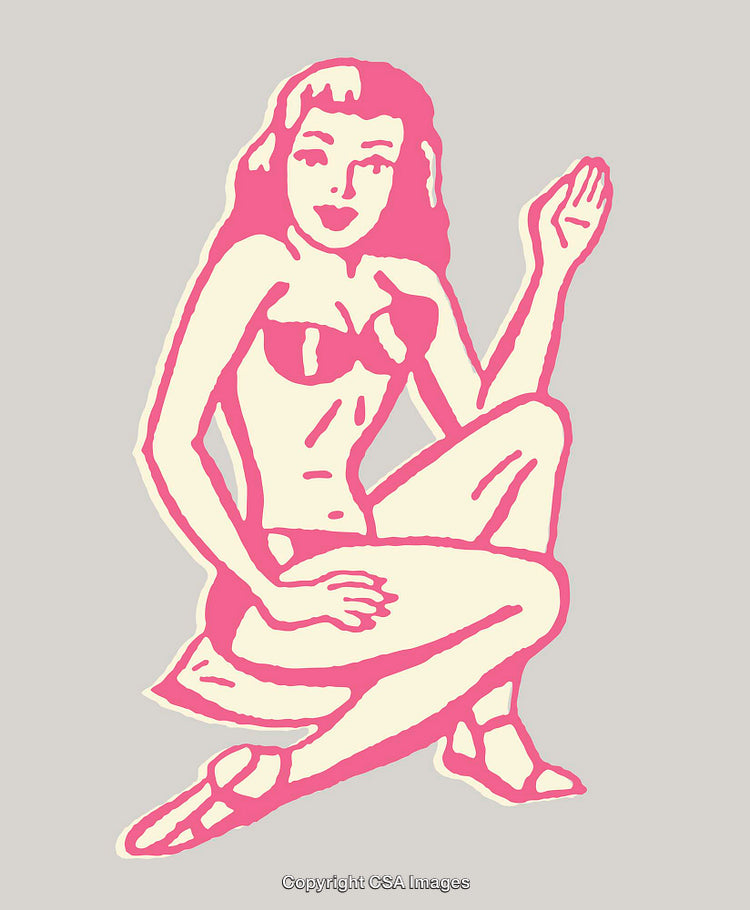 Stylized Retro Pin-Up Style Art Illustration in Pink Tones