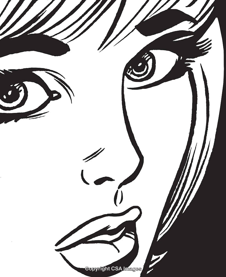 Close-Up of Illustrated Female Face in Black and White Design Style