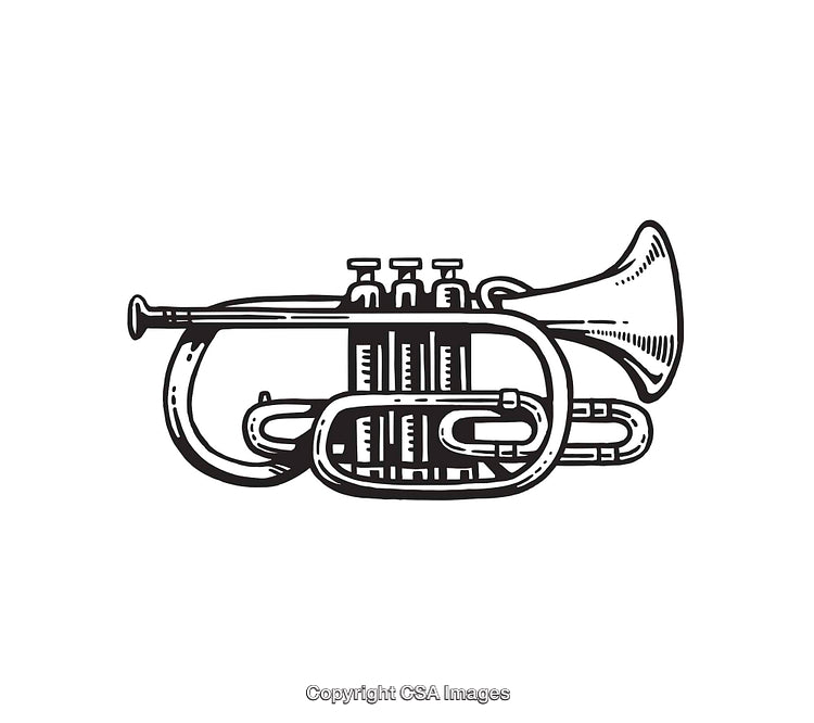 Black and White Line Art Illustration of a Trumpet