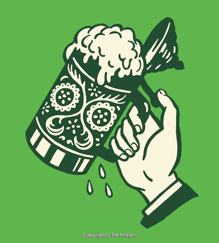 Green Illustration of Decorative Beer Mug with Foam Held by a Hand