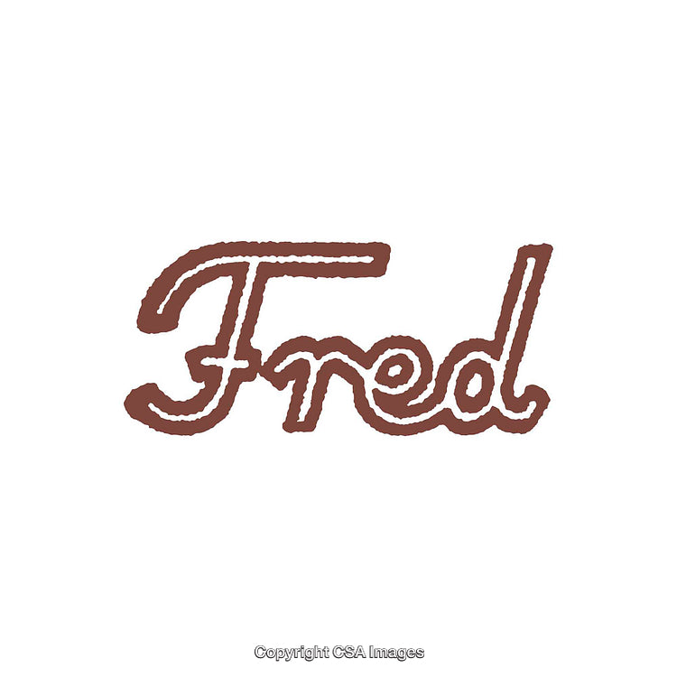 Fred Name Design in Brown Scripted Font on a White Background