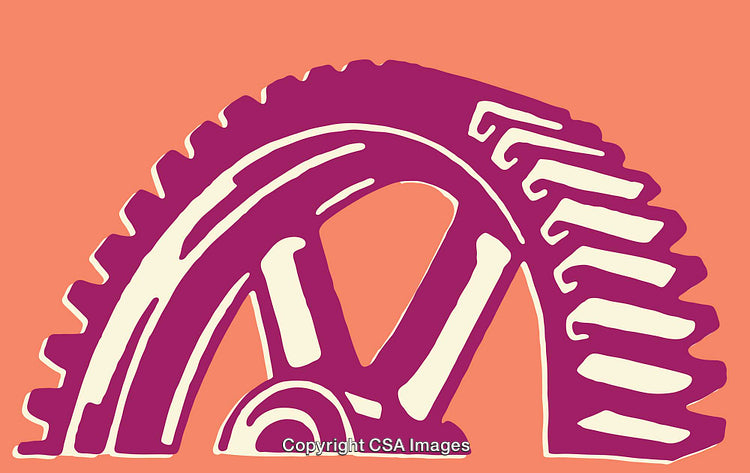 Illustration of a Purple Gear on Orange Background in Color Line Art Style