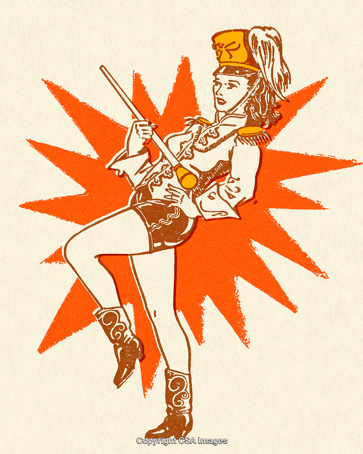 Vintage Illustration of a Majorette in Costume Holding a Baton