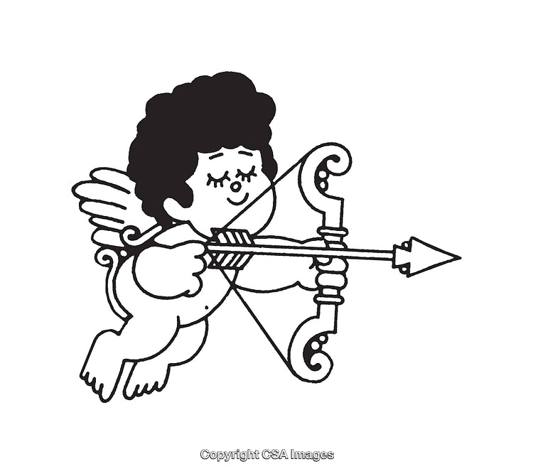 Charming Cupid Illustration in Black and White Line Art Style