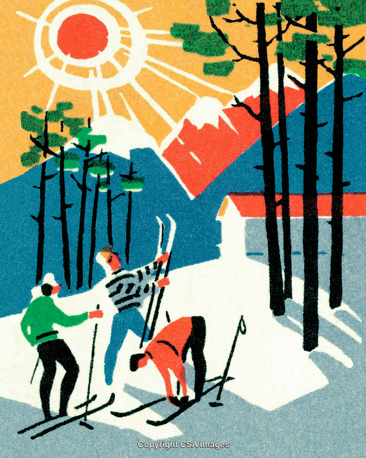 Vibrant Scene of Skiers Enjoying a Sunny Winter Day in the Mountains