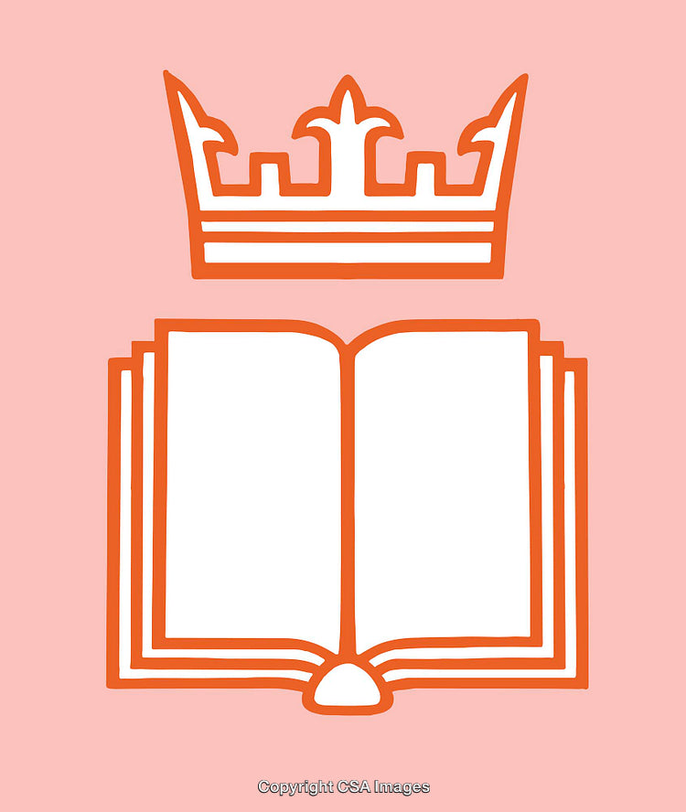 Crown and Book Stylish Line Art Illustration on Pink Background