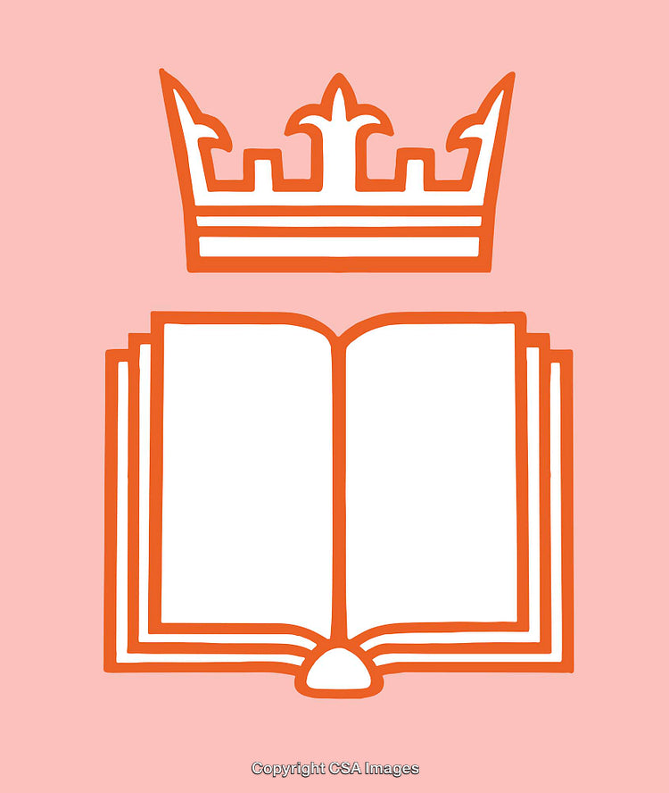 Crown and Book Stylish Line Art Illustration on Pink Background