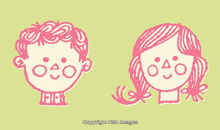 Colorful Line Art Illustration of Smiling Boy and Girl