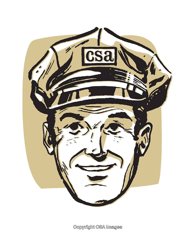 Vintage Illustration of a Smiling Male Figure Wearing a Hat
