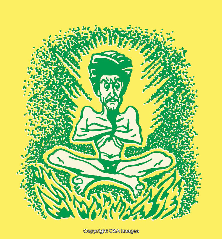 Meditative Figure in Spiritual Fireline Art Cartoon Style
