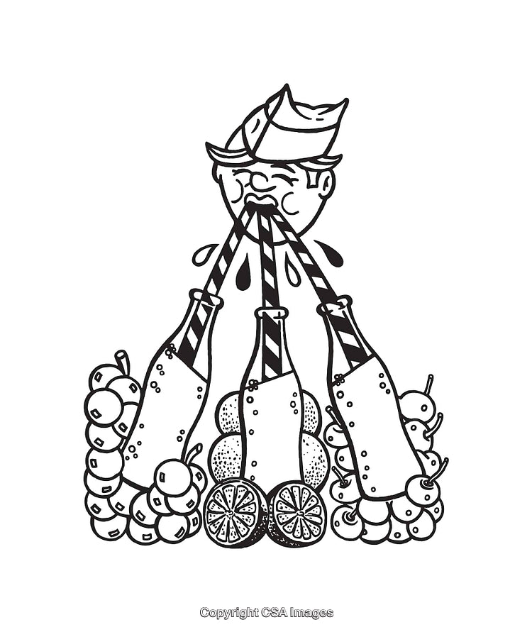 Black and White Line Art Featuring Bottles with Fruit Details and Creative Design