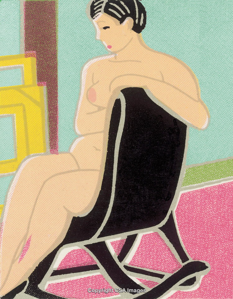 Modern Illustration of a Woman in Contemplation on a Stylish Chair