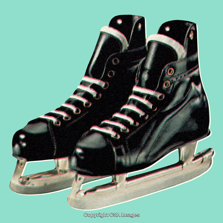 Vintage Style Black Ice Skates Against Green Background