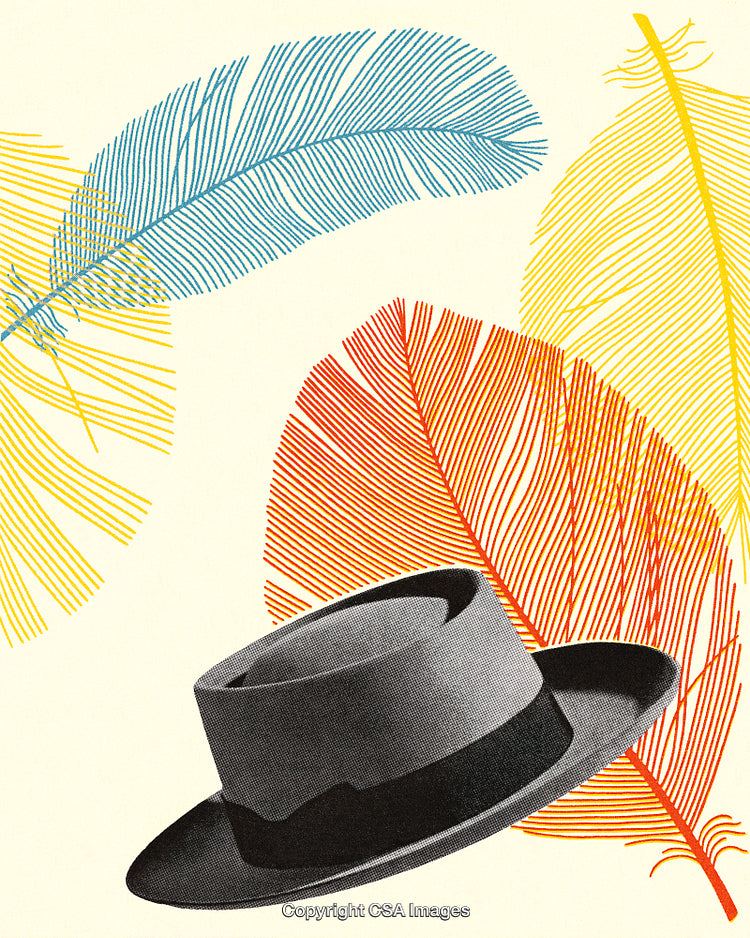 Stylish Hat With Colorful Feathers in a Unique Artistic Composition