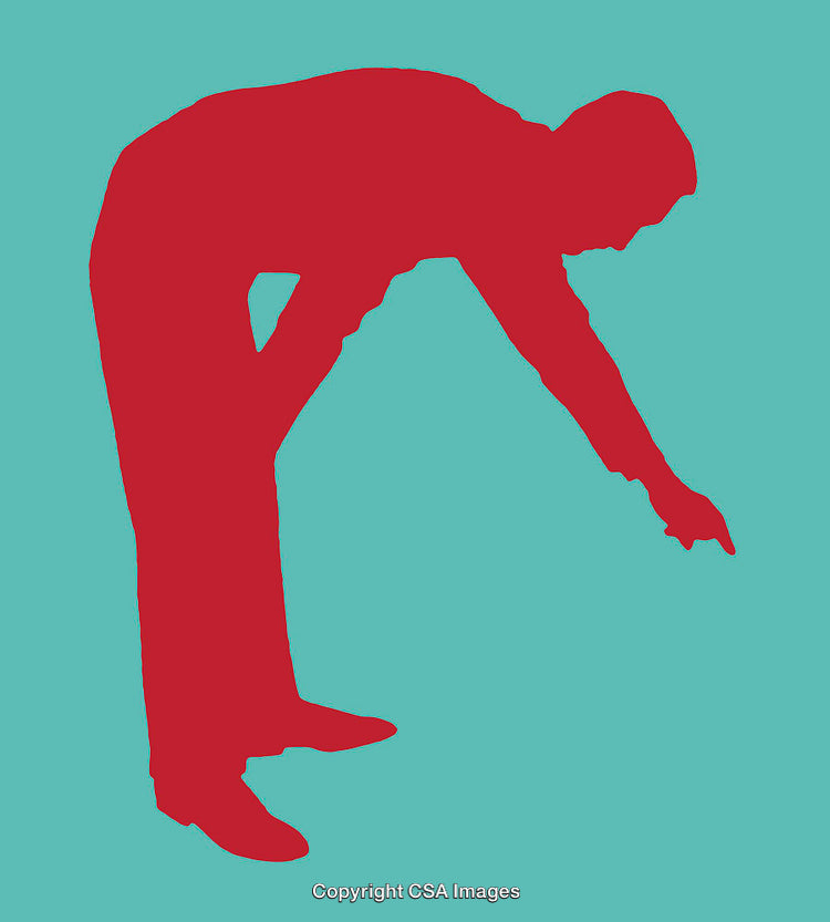Red Silhouette Illustration of a Standing Person Reaching Downward