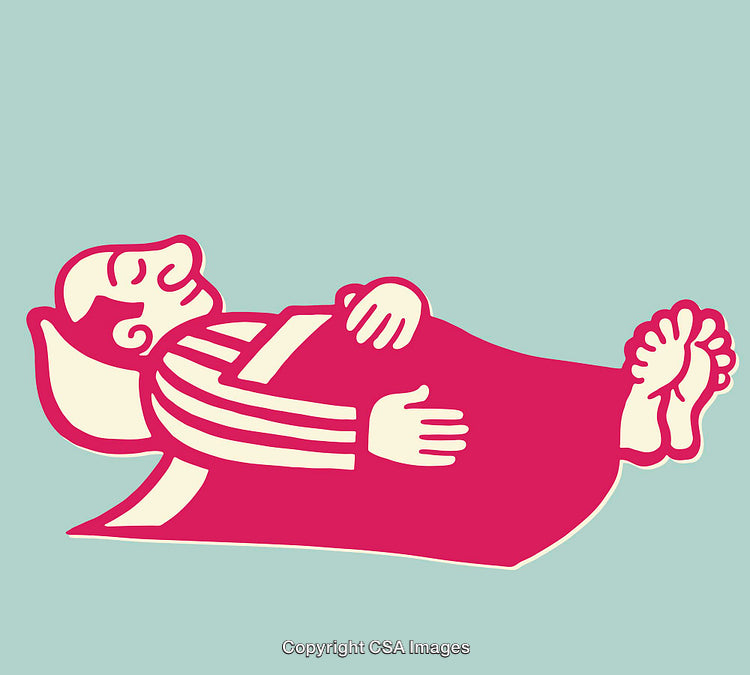 Man Relaxing in Bed with a Blanket in Colorful Line Art Style