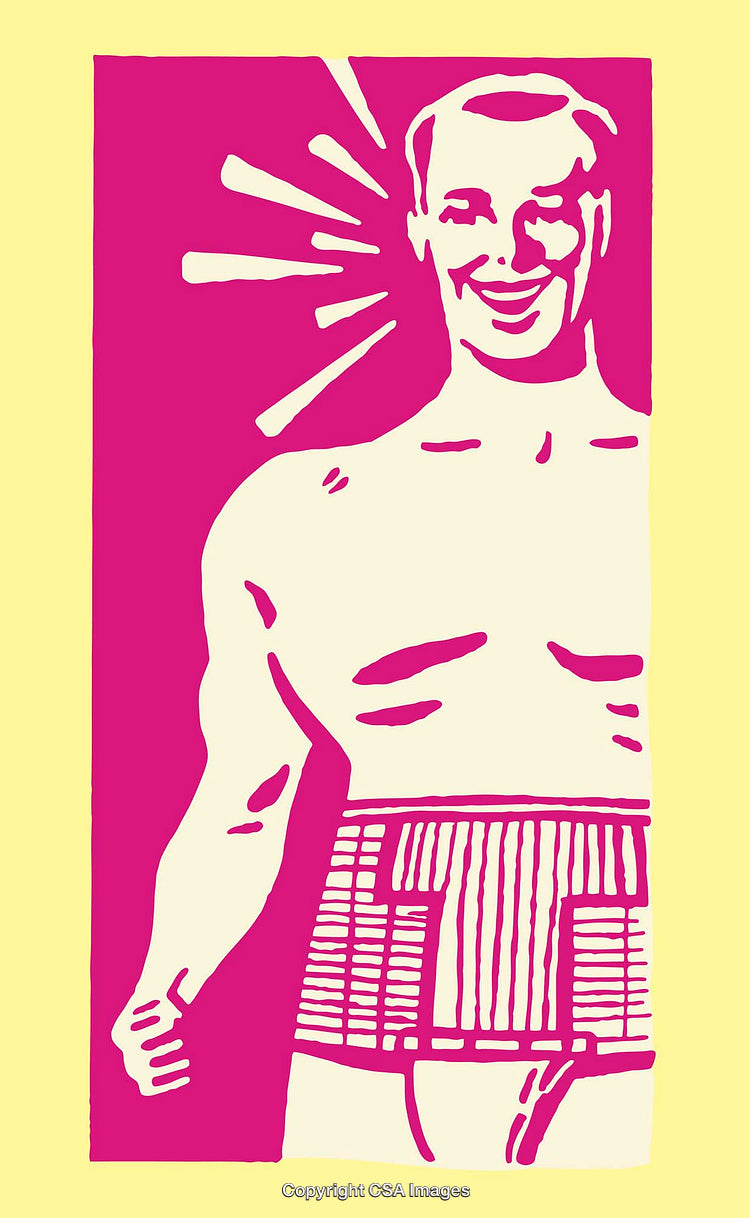 Retro Line Art Illustration of a Happy Man in Vibrant Colors