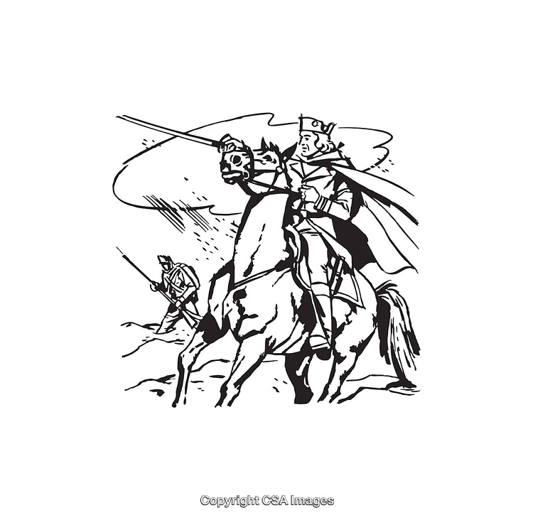 Vintage Line Art of Medieval Knights Engaging in Battle on Horseback