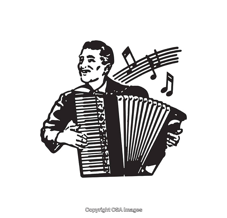 Black and White Line Drawing of a Man Playing Accordion