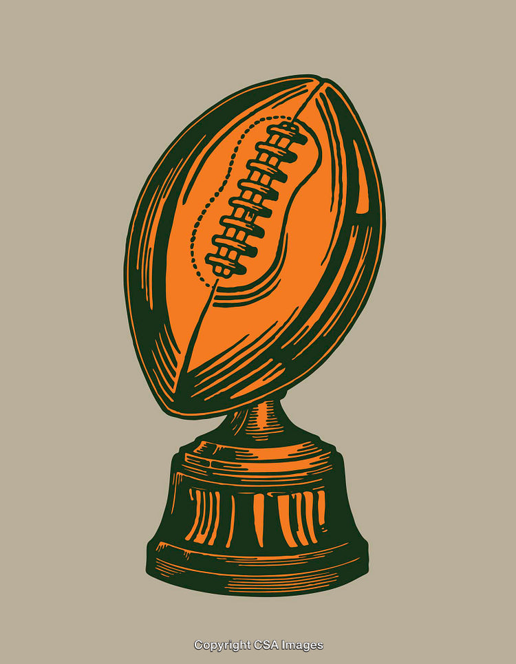 Vintage Line Art Illustration of a Football Sports Trophy on Beige Background