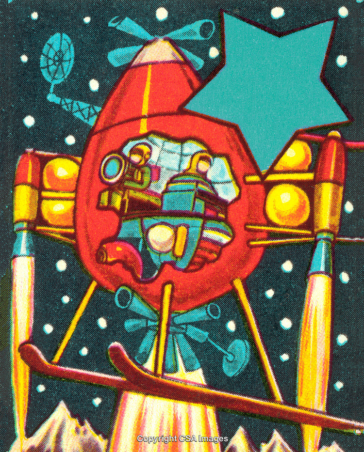 Retro Spacecraft Landing on Alien Planet under Starry Night Sky