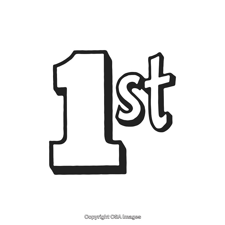 Black And White '1st' Text Illustration for Ranking or Achievement Concept