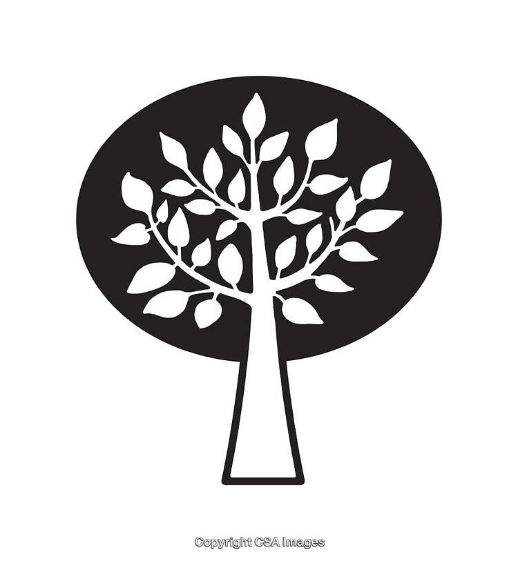 Black and White Tree Illustration with Intricate Branch and Leaf Design