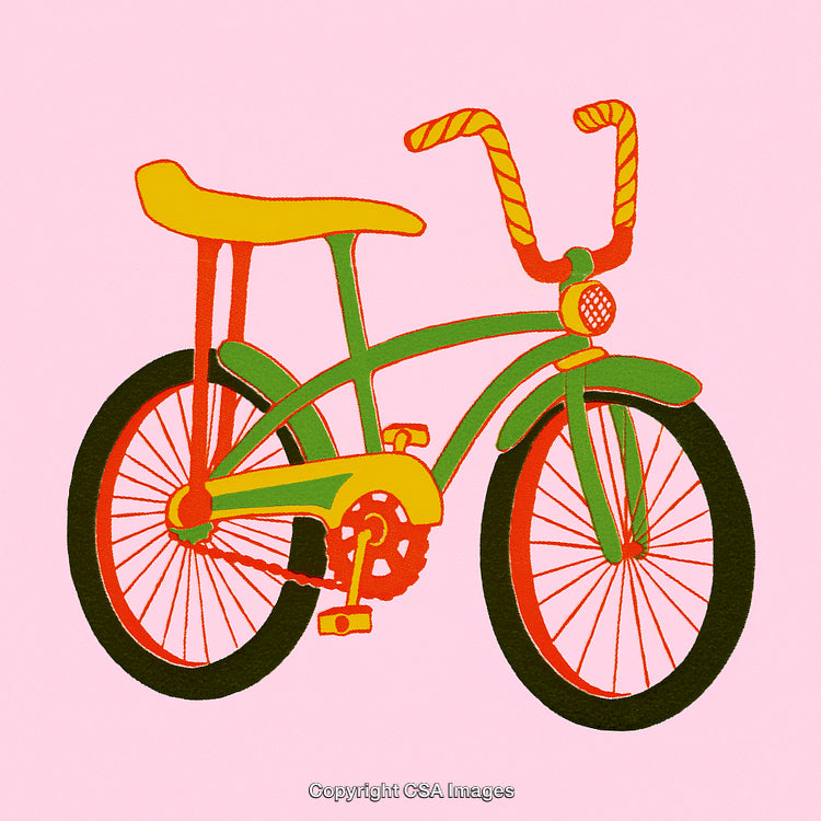 Illustration of a Colorful Vintage Bicycle on a Pink Background