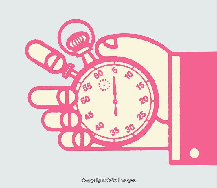 Illustration of Stopwatch in Hand with Retro Pink and Cream Colors